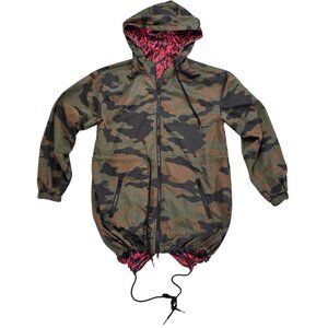 Pam & Gela Reversible Camo Hooded Parka Anorak Jacket Green/Pink Camo Lightweigh